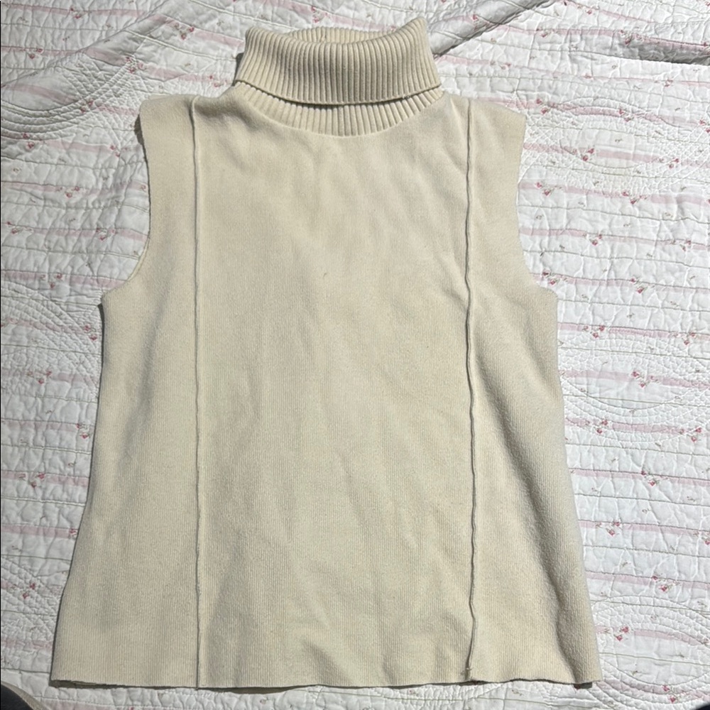 Ivory Sleeveless Turtleneck Sweater